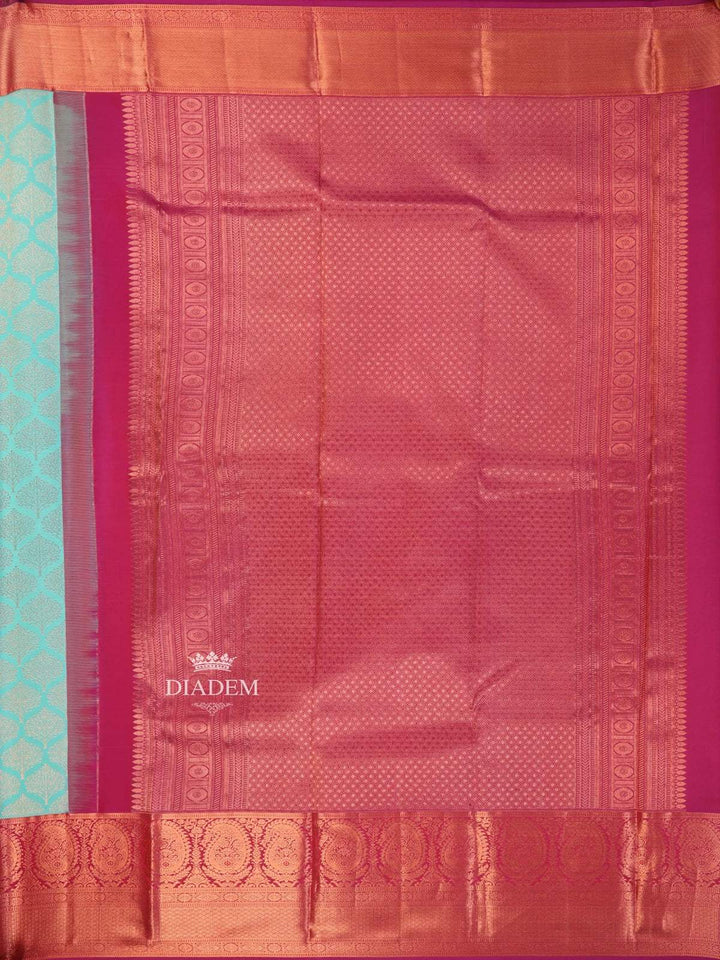 Aqua Blue Pure Kanchipuram Bridal Silk Saree with Tree Motif on the body and Contrast Zari Border - Diadem