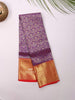 Purple Pure Kanchipuram Bridal Silk Saree with Floral Motif on the body and Contrast Zari Border - Diadem