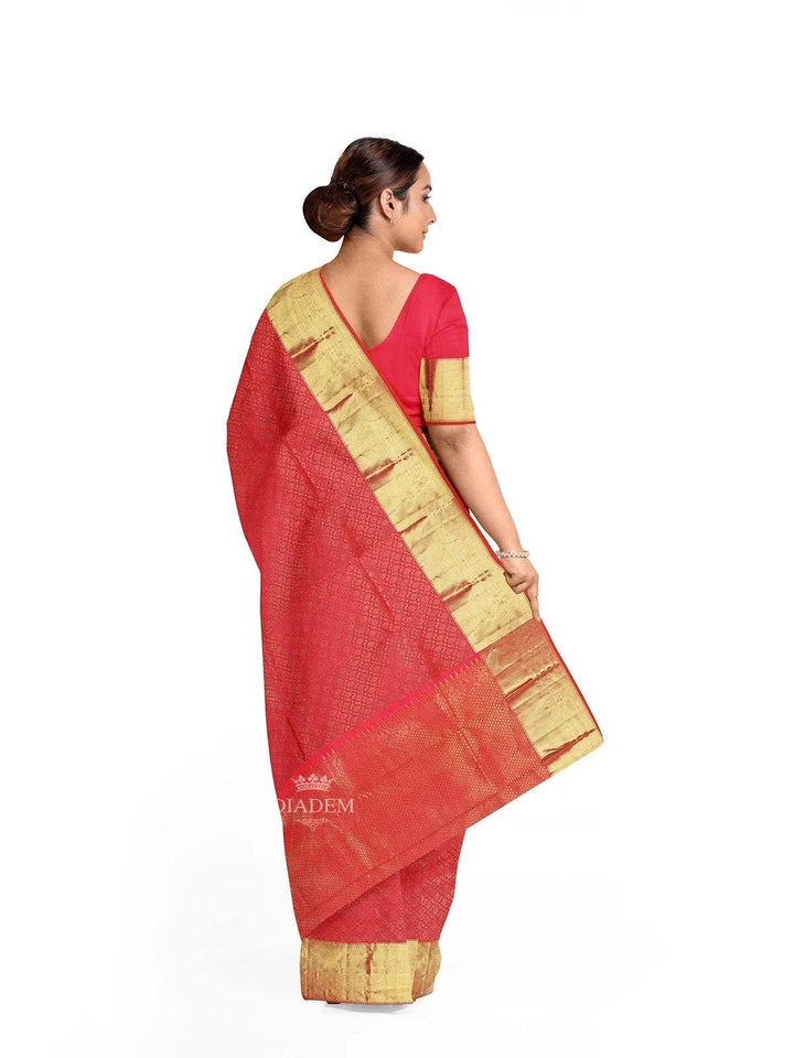 Pink Pure Kanchipuram Bridal Silk Saree with Zari Brocade on the body and Dense Zari Border - Diadem