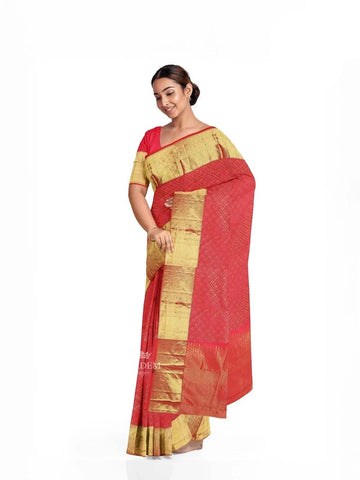 Pink Pure Kanchipuram Bridal Silk Saree with Zari Brocade on the body and Dense Zari Border - Diadem