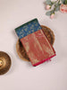 Dark Blue Pure Kanchipuram Bridal Silk Saree with Floral Motif on the body and Contrast Zari Border - Diadem