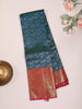 Dark Blue Pure Kanchipuram Bridal Silk Saree with Floral Motif on the body and Contrast Zari Border - Diadem