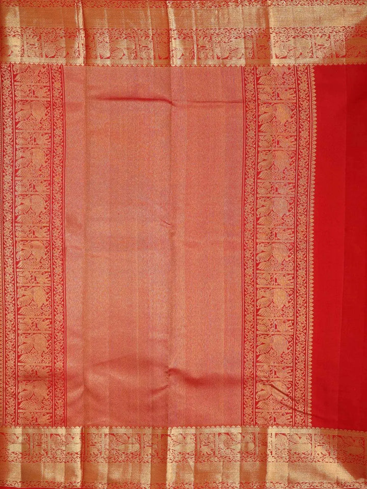 Navy Blue Pure Kanchipuram Bridal Silk Saree with Chariot Motifs on the Body with Zari Border - Diadem