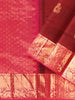 Dark Red Pure Kanchipuram Saree with Peacock Motif on the Body and Zari Border