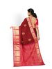 Dark Red Pure Kanchipuram Saree with Peacock Motif on the Body and Zari Border