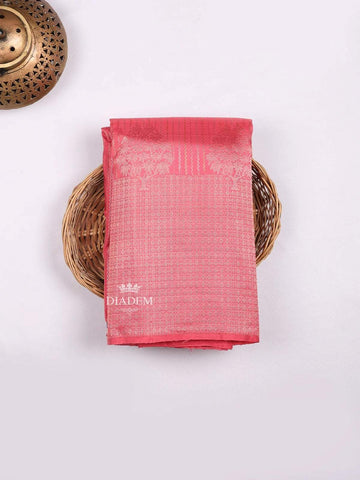 Peach Pink Pure Kanchipuram Bridal Silk Saree with Stripes on the body and Zari Border - Diadem