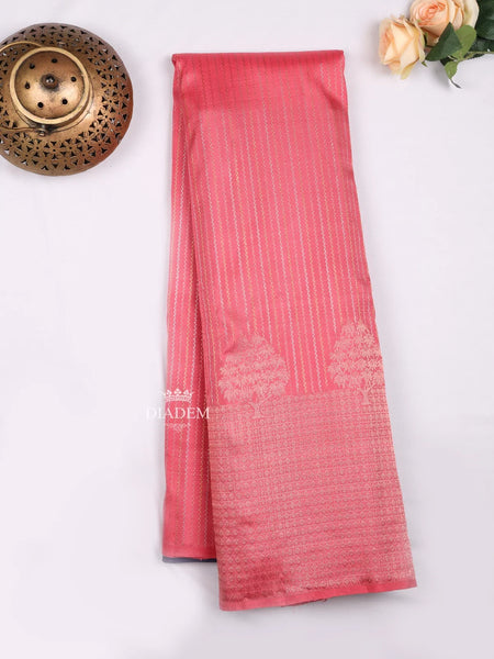 Peach Pink Pure Kanchipuram Bridal Silk Saree with Stripes on the body and Zari Border - Diadem