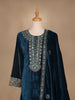 Blue Floral Designed Velvet Co Ord Salwar Suit - Diadem