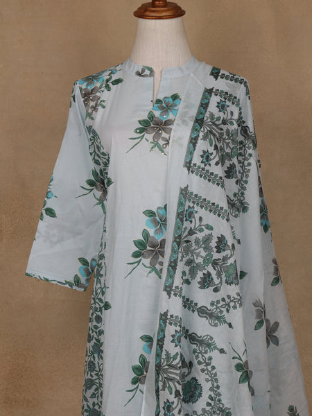 Sky Blue Floral Design Printed Cotton Salwar Suit - Diadem