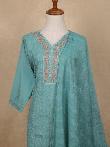 Light Blue Sequins Floral Design Cotton Salwar Suit - Diadem