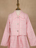 White and Pink Checkered Cotton Blend Skirt and Top Set