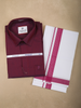 Wine Solid Shirt with White Dhoti Featuring Wine Woven Border