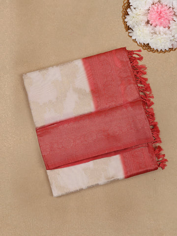 Ivory White with Red Shaded Border Fancy Kerala Silk Saree - Diadem