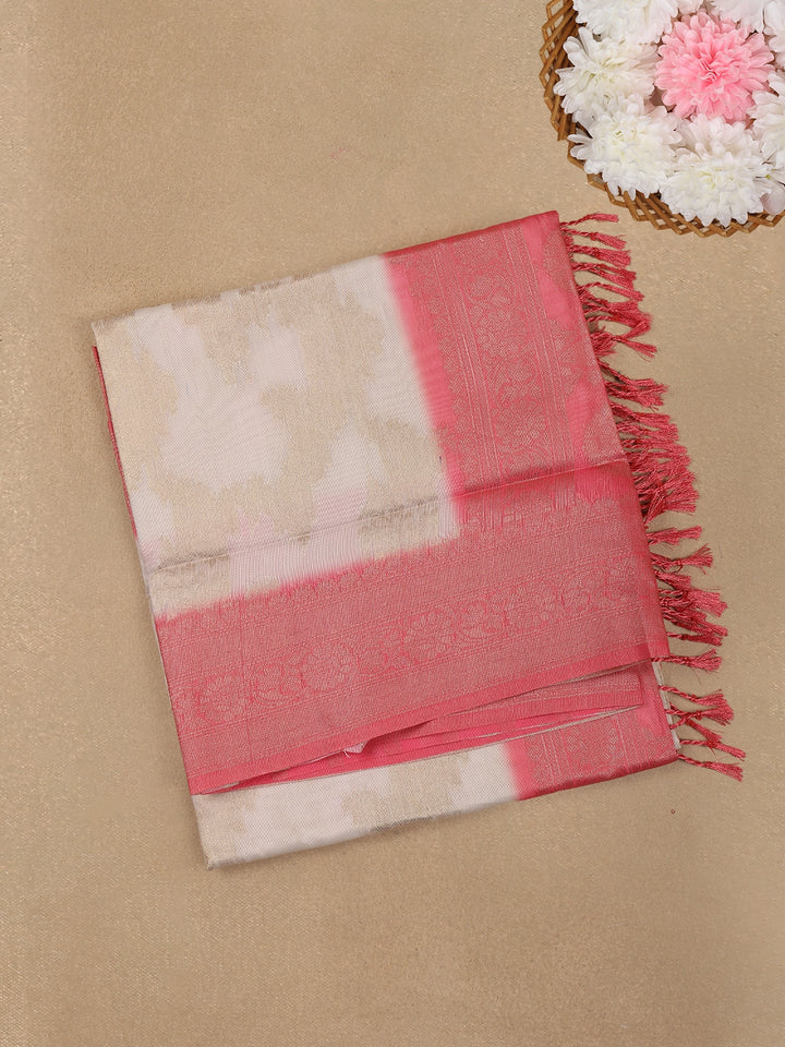 Peach Floral Designed Fancy Silk Saree - Diadem