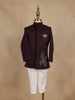 Wine Eagle Design Embroidered Polyester Sherwani and Pant Set