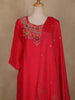 Bright Red Floral Embroidered Silk Cotton Salwar Suit