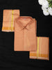 Peach Solid Design Dhoti Shirt Set with Gold Zari Border