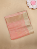 Peach Checked Woven Tissue Saree with Golden Zari Border