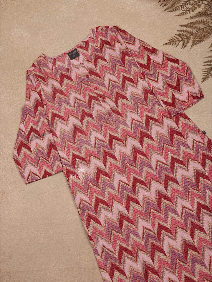 Pink Chevron Pattern Printed Cotton Kurti - Diadem