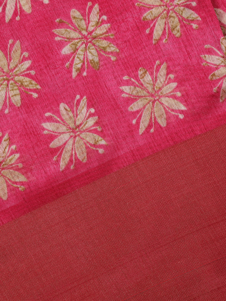 Pink Floral Printed Fancy Cotton Saree - Diadem