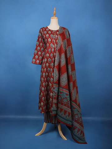 Maroon Floral Printed Cotton Salwar Suit - Diadem