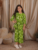 Leaf Green Floral Printed Design Cotton Kids Fancy Wear Co-Ord Set