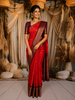 Bright Vermilion Red Peacock Butta Zari Woven Design Pure Kanchipuram Silk Saree with Contrast Varisai Pattu Border
