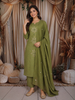 Muted Olive Green Floral Thread Embroidered Design Cotton Straight Cut Salwar Suit with Dupatta