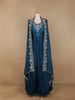 Peacock Blue Floral Designed Crepe Gown