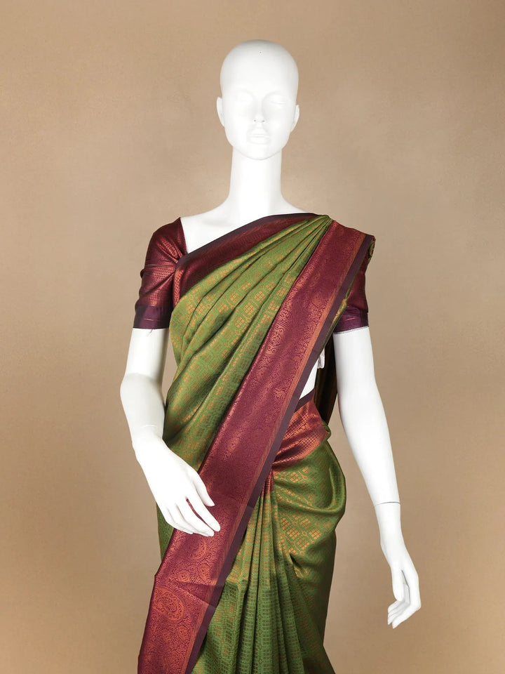 Olive Green Geometric Motifs Art Silk Saree - Diadem