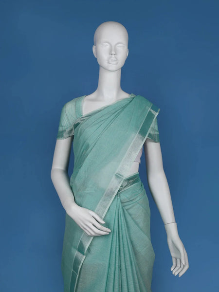 Aqua Green With Designed Border Cotton Saree - Diadem
