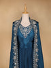 Peacock Blue Floral Designed Crepe Gown