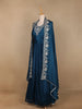 Peacock Blue Floral Designed Crepe Gown