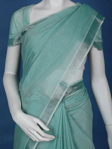 Aqua Green With Designed Border Cotton Saree - Diadem