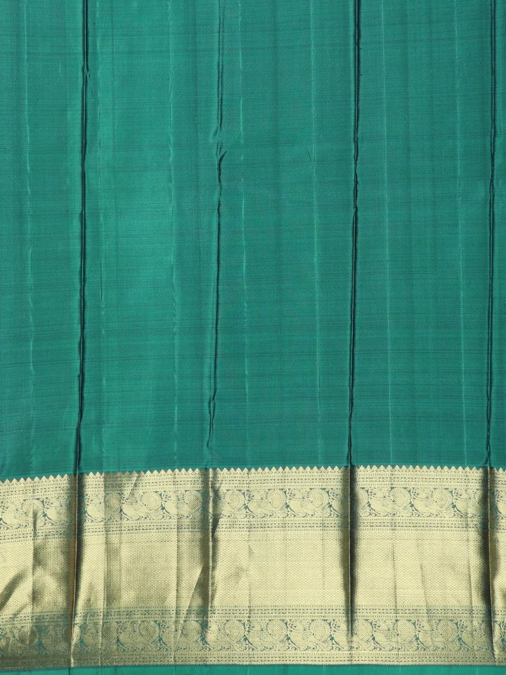 Dark Navy Blue Floral Woven Pure Kanchipuram Silk Saree - Diadem