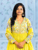 Parrot Green Floral Embroidery Lycra Partywear Gown