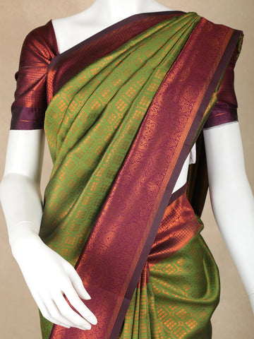 Olive Green Geometric Motifs Art Silk Saree - Diadem