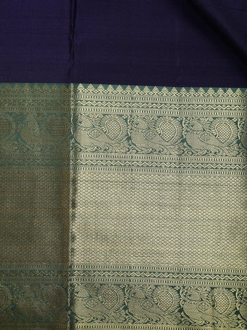 Dark Navy Blue Floral Woven Pure Kanchipuram Silk Saree - Diadem
