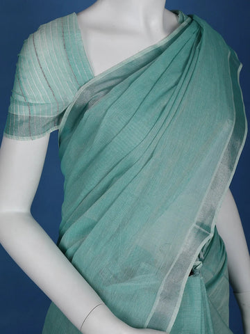 Aqua Green With Designed Border Cotton Saree - Diadem
