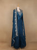 Peacock Blue Floral Designed Crepe Gown