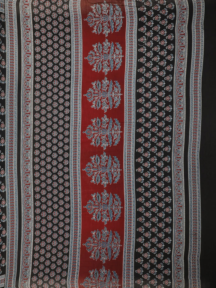 Black Floral Design Cotton Saree - Diadem