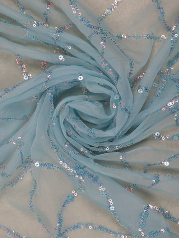 Ice Blue Floral Designed Organza Designer Saree - Diadem