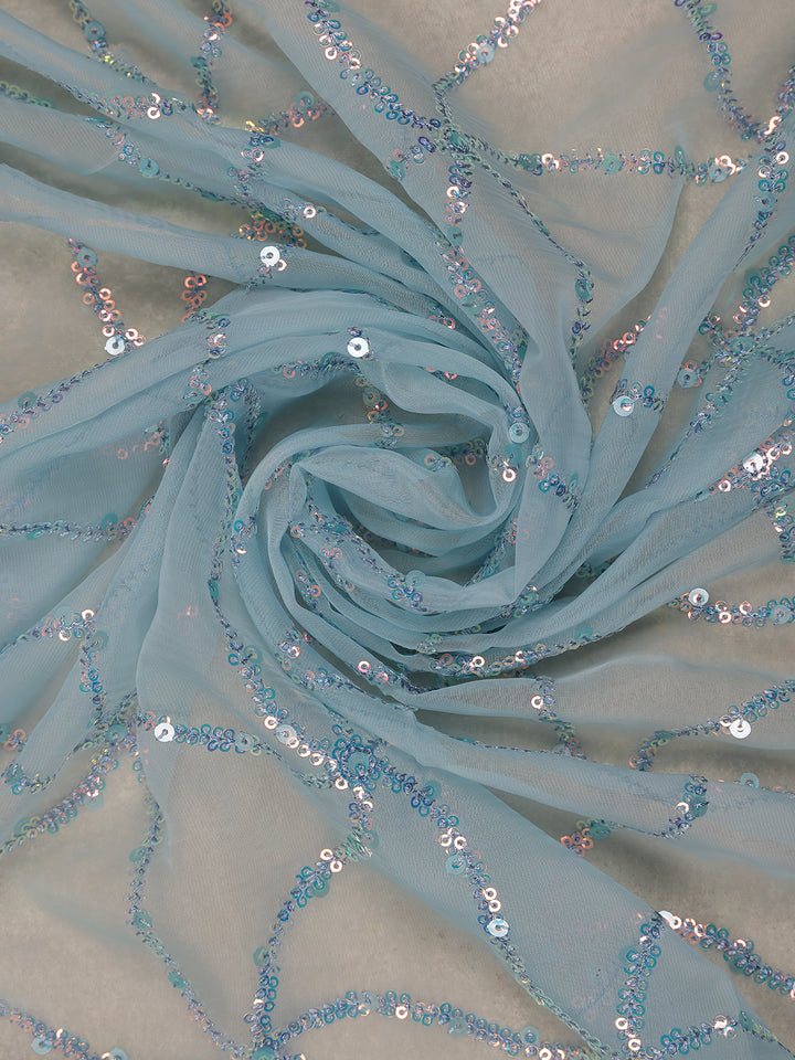 Ice Blue Floral Designed Organza Designer Saree - Diadem