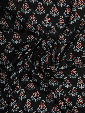 Black Floral Design Cotton Saree - Diadem
