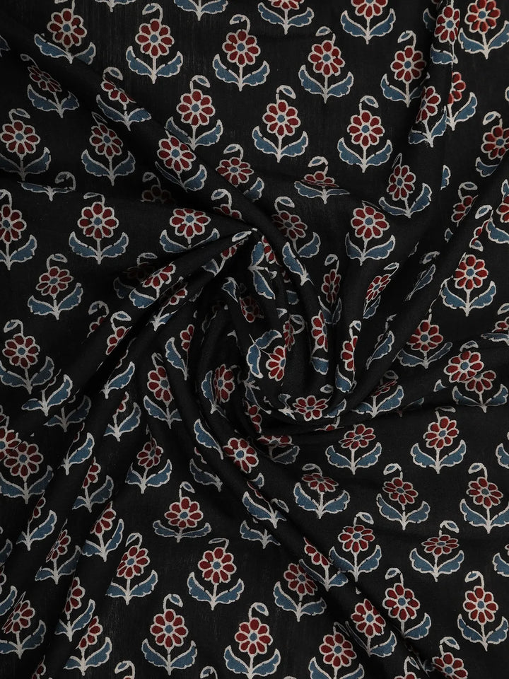 Black Floral Design Cotton Saree - Diadem