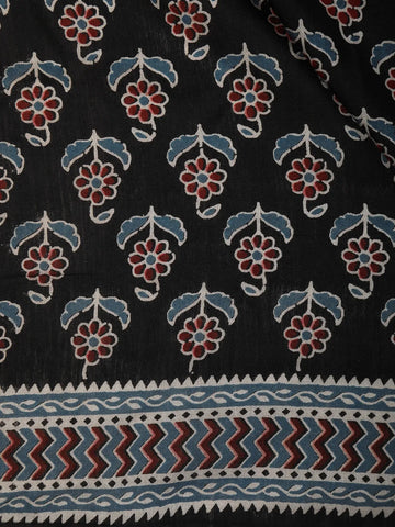 Black Floral Design Cotton Saree - Diadem