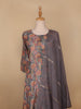 Grey Floral Designed Semi Silk Salwar Suit - Diadem