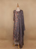 Grey Floral Designed Semi Silk Salwar Suit - Diadem