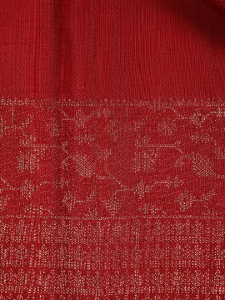 Red Floral Motifs Pure Kanchipuram Silk Saree - Diadem