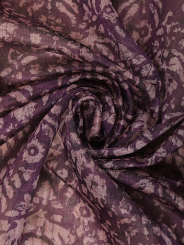 Dark Purple Floral Designed Chanderi Cotton Saree - Diadem